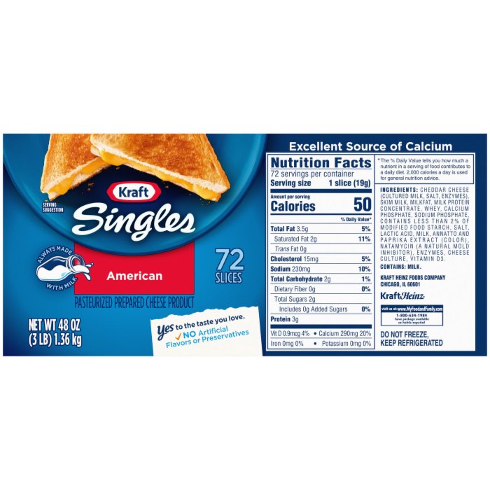 Kraft american cheese slices nutrition