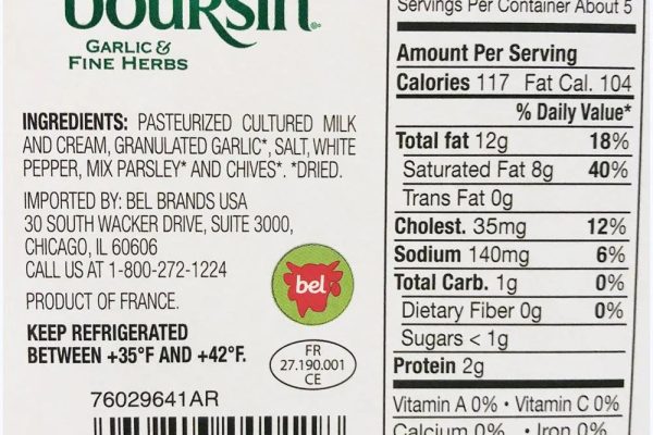 Boursin cheese nutrition label