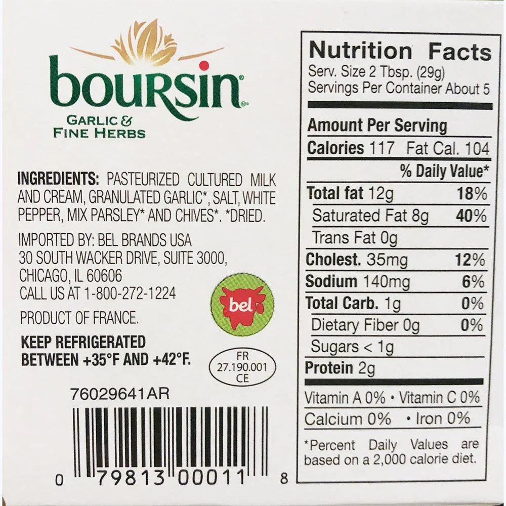 Boursin cheese nutrition label