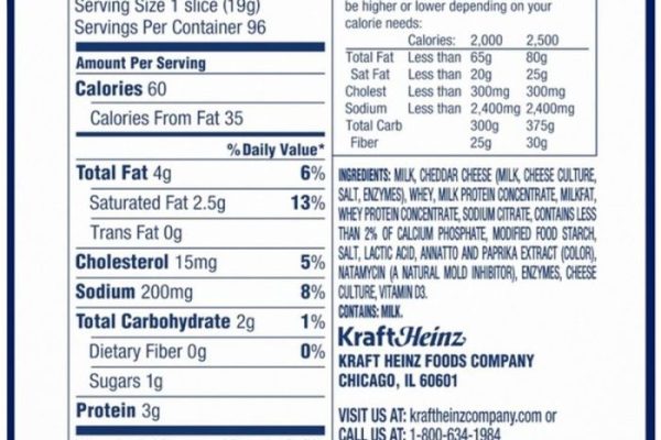 Kraft american cheese slices nutrition